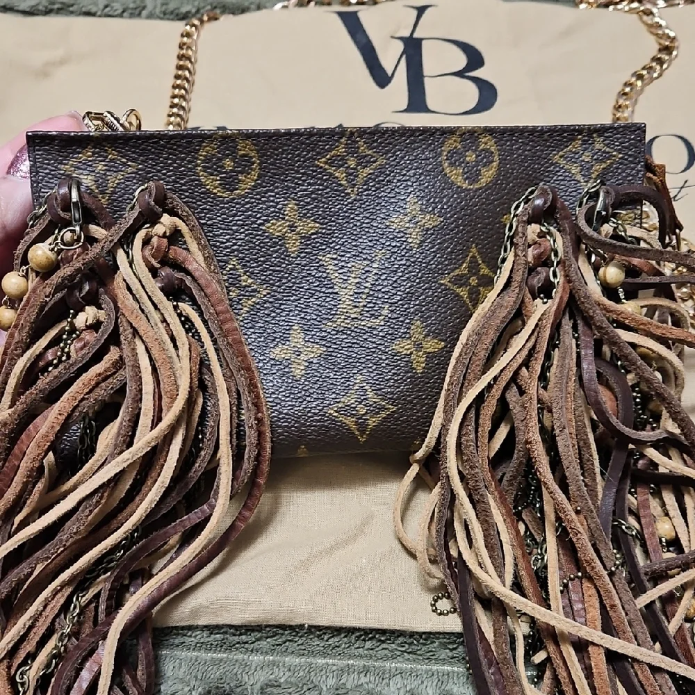 Vintage Boho Bags Louis Vuitton Brown and Tan Fringe Clutch - Picture 2 of 9